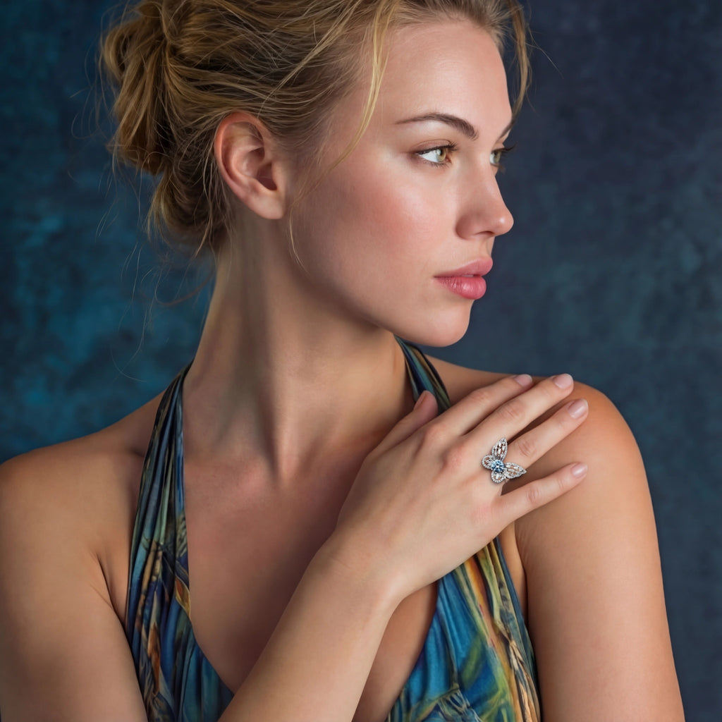 Blue Butterfly Moissanite Ring - HILO ROJO