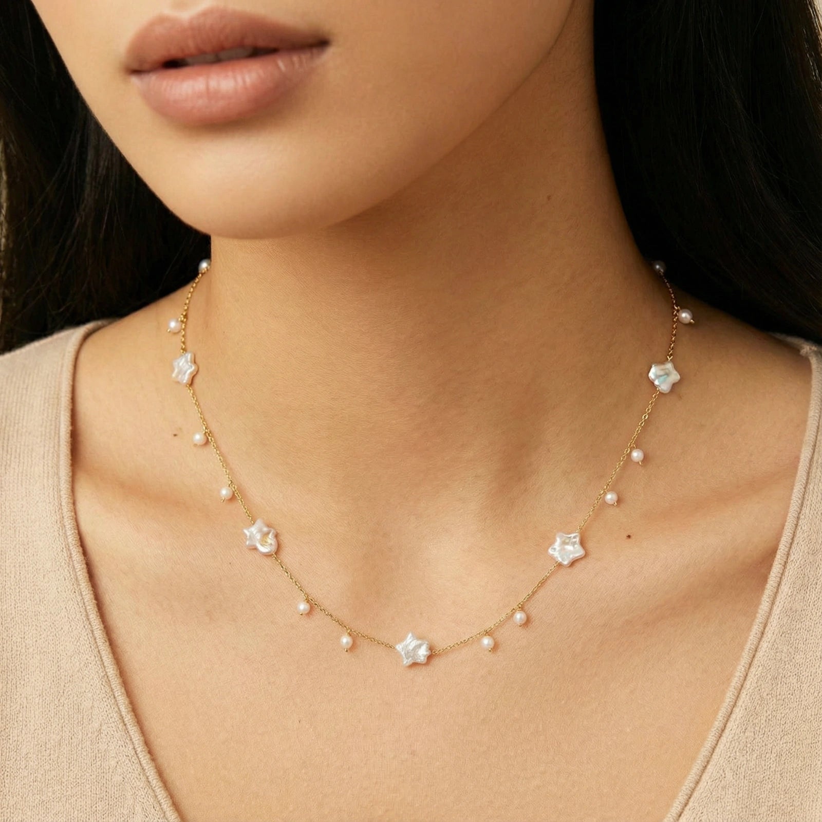 Celestial Pearl Stars Necklace - HILO ROJO