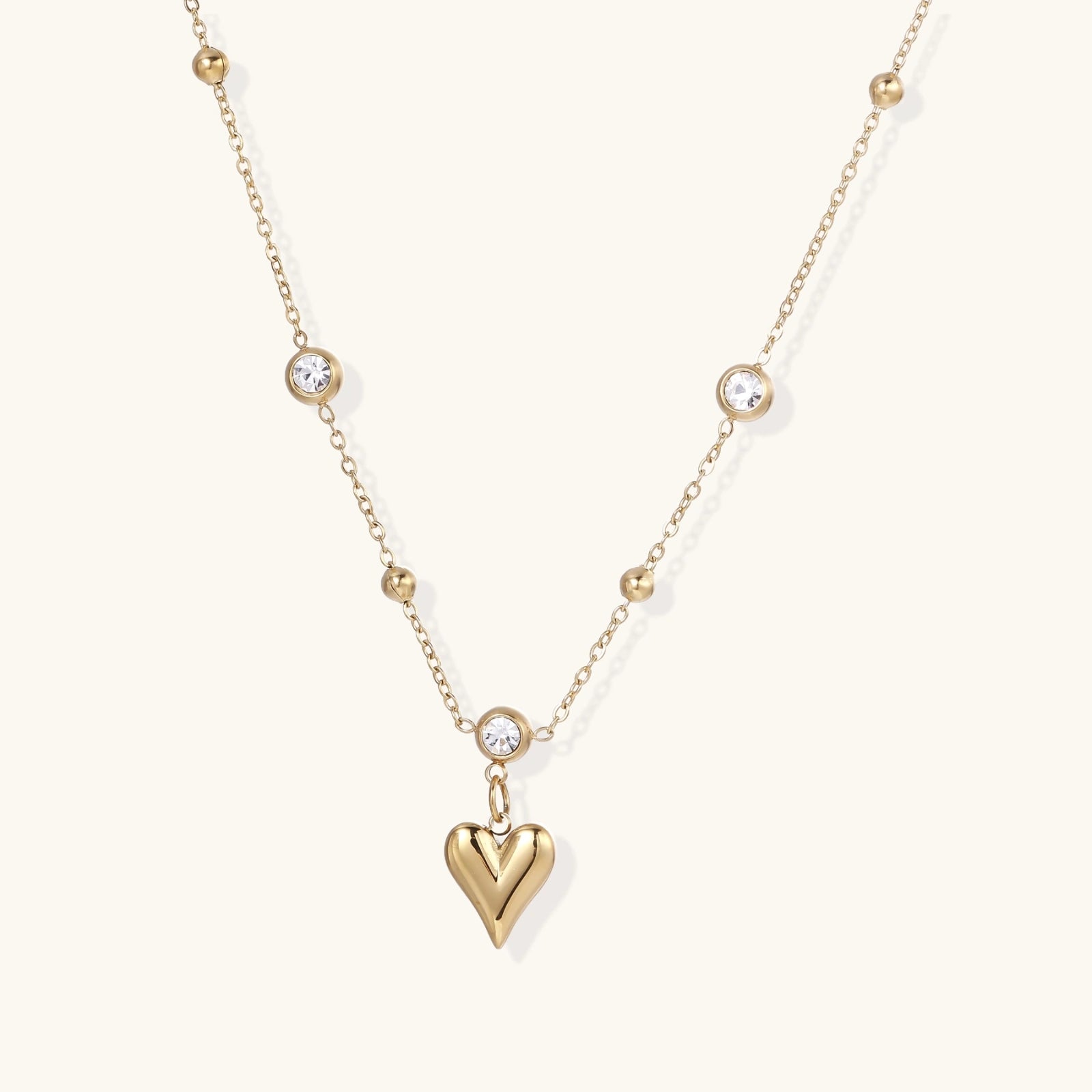 Crystal Heart Charm Necklace - HILO ROJO