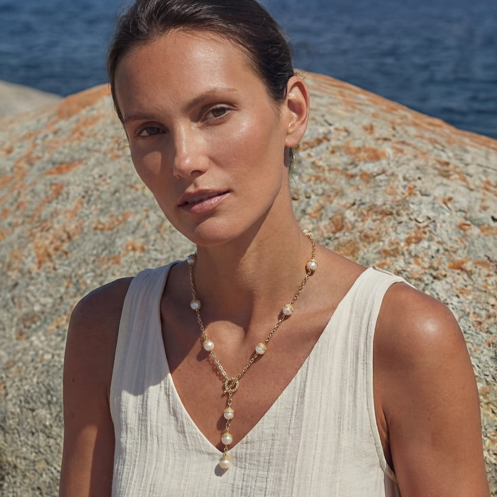 Baroque Pearl Station Necklace - HILO ROJO