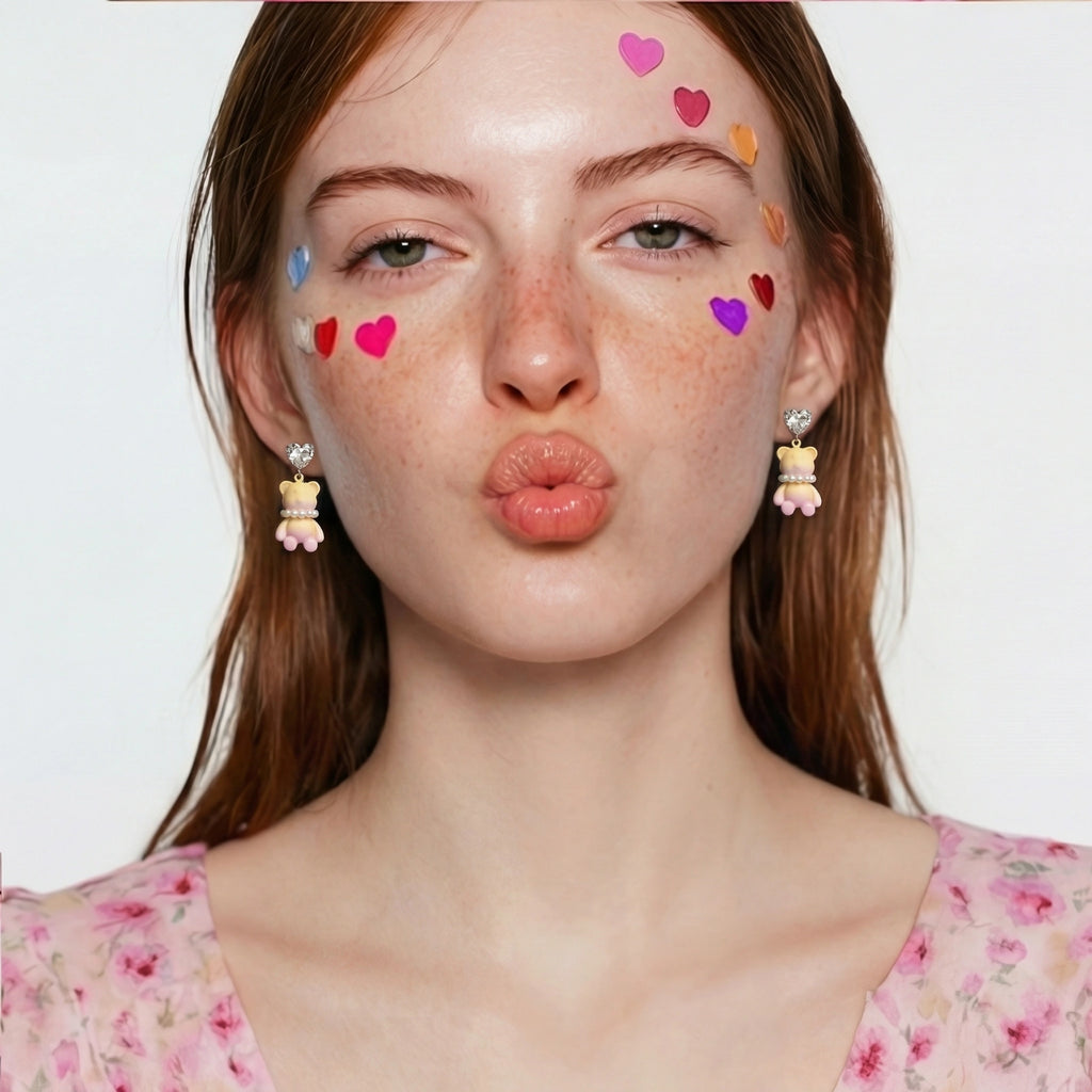 Kawaii Bear Heart Earrings - HILO ROJO