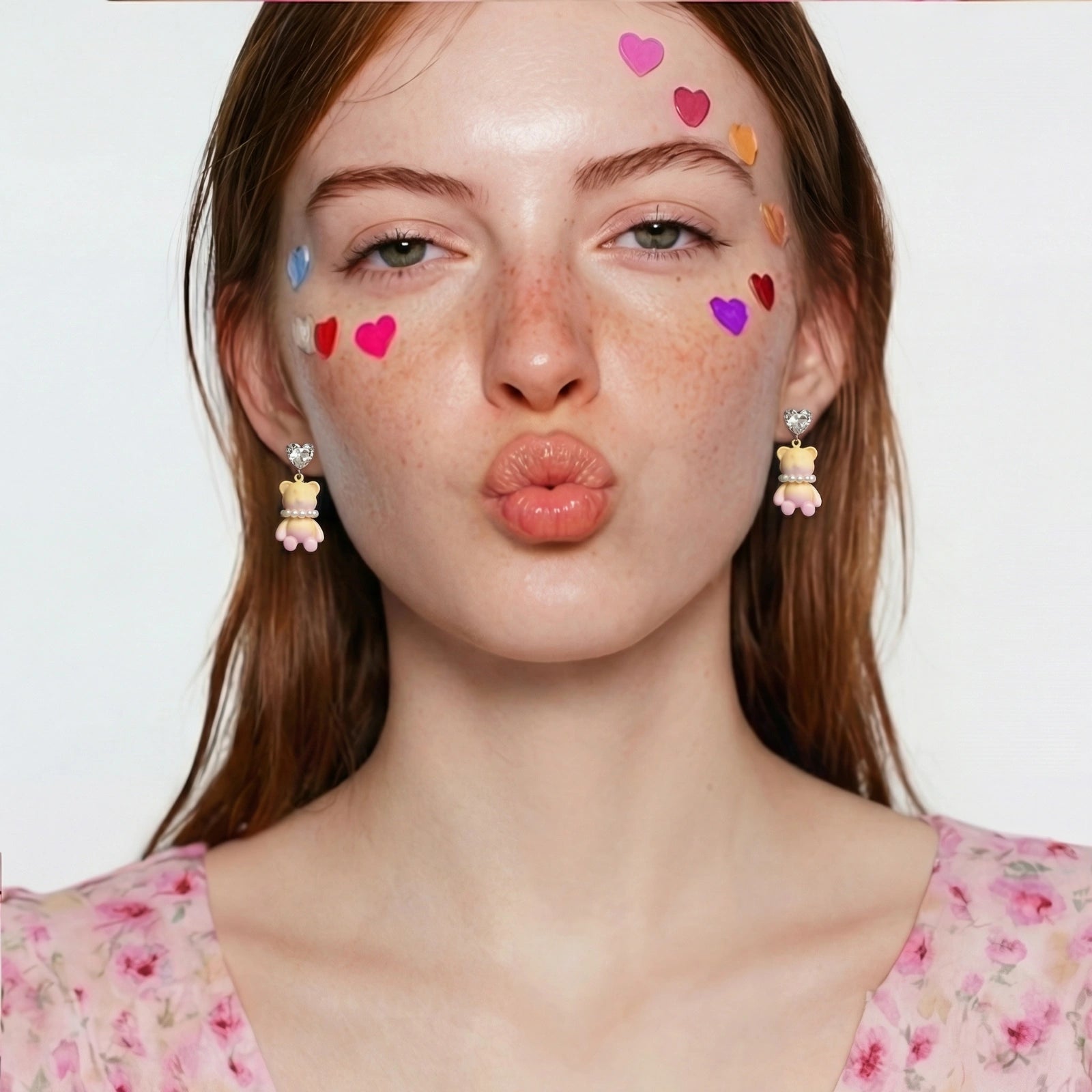 Kawaii Bear Heart Earrings - HILO ROJO