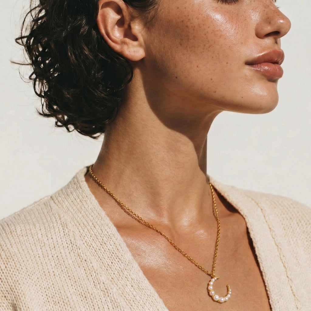 Luna Pearl Crescent Necklace - HILO ROJO