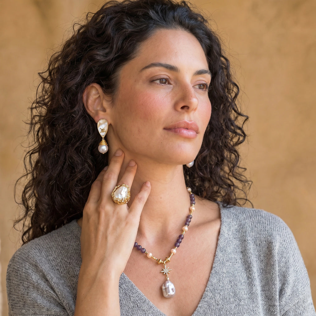 Celestial Amethyst Pearl Necklace - HILO ROJO