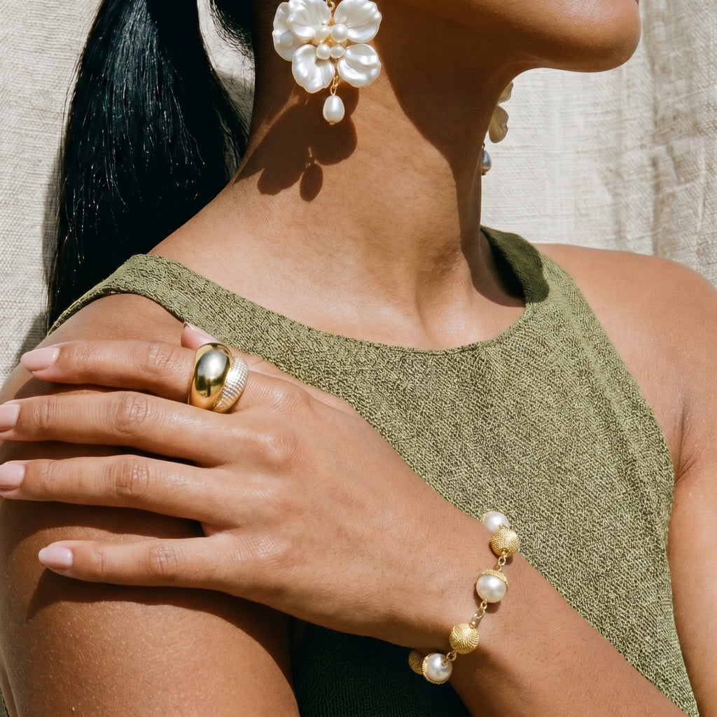 Golden Mesh Pearl Bracelet - HILO ROJO
