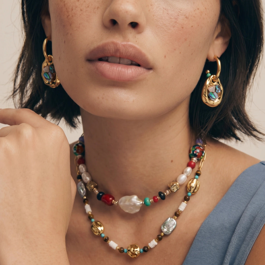 Shell Mosaic Convertible Hoops - HILO ROJO