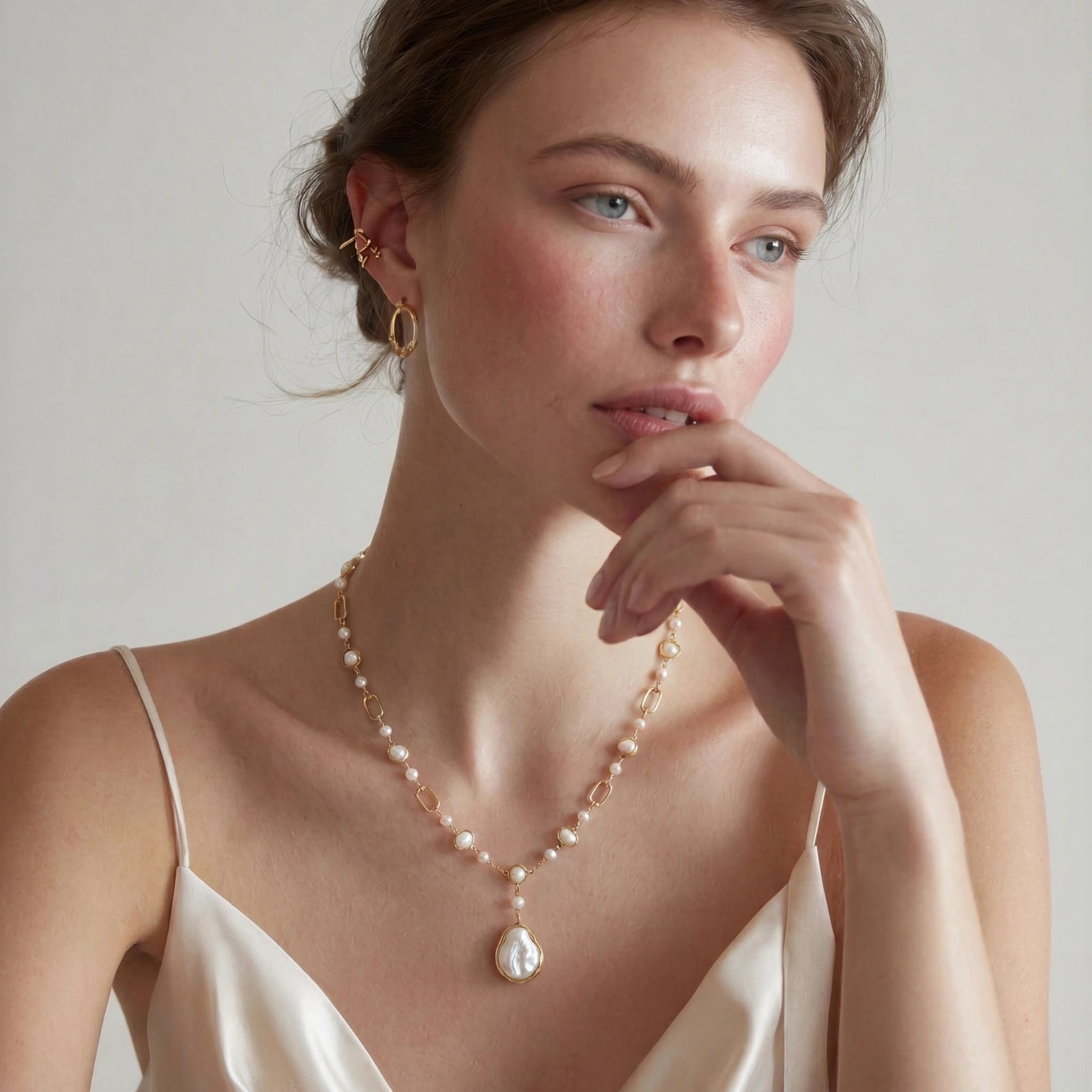 Lumina Pearl Station Necklace - HILO ROJO