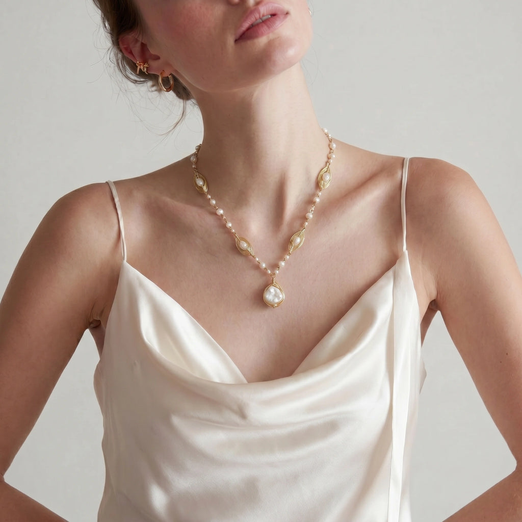 Golden Leaf Baroque Necklace - HILO ROJO