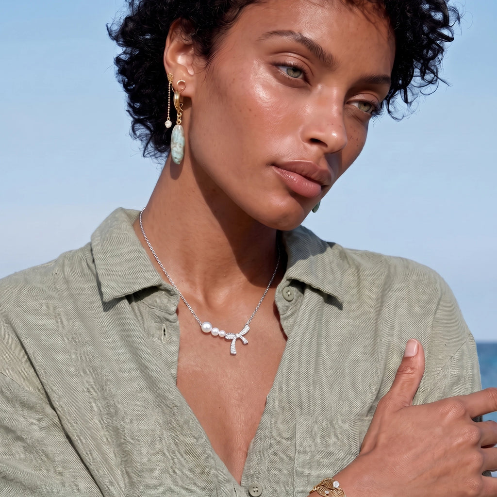 Pearl Bow Necklace - HILO ROJO