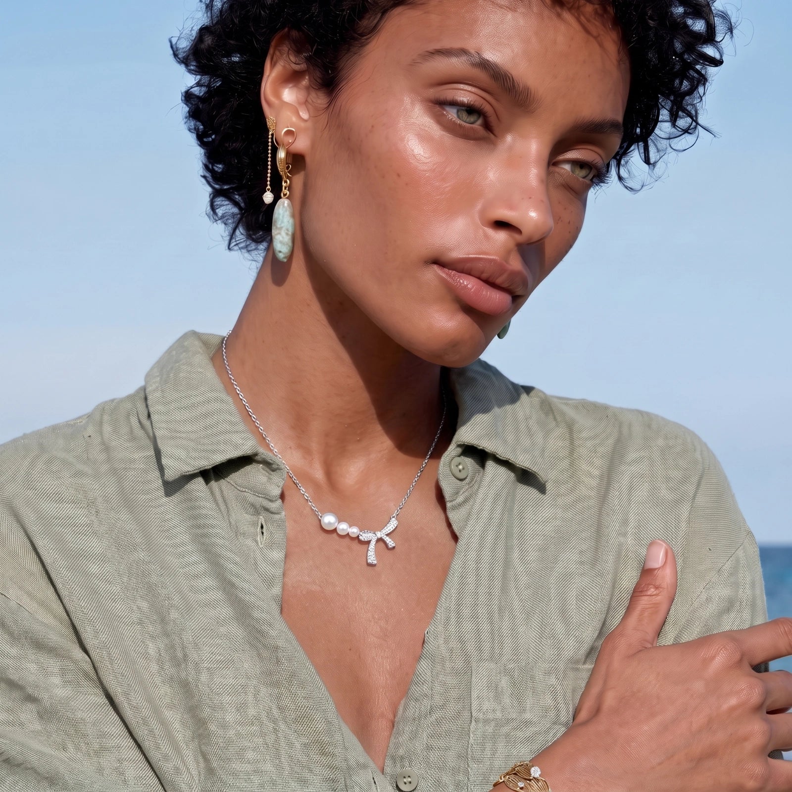 Pearl Bow Necklace - HILO ROJO