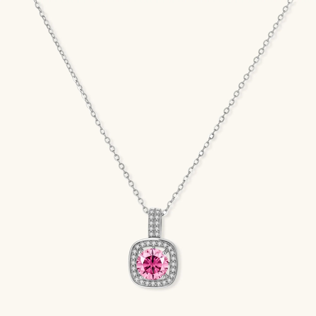 Pink Fire Moissanite Pendant Necklace