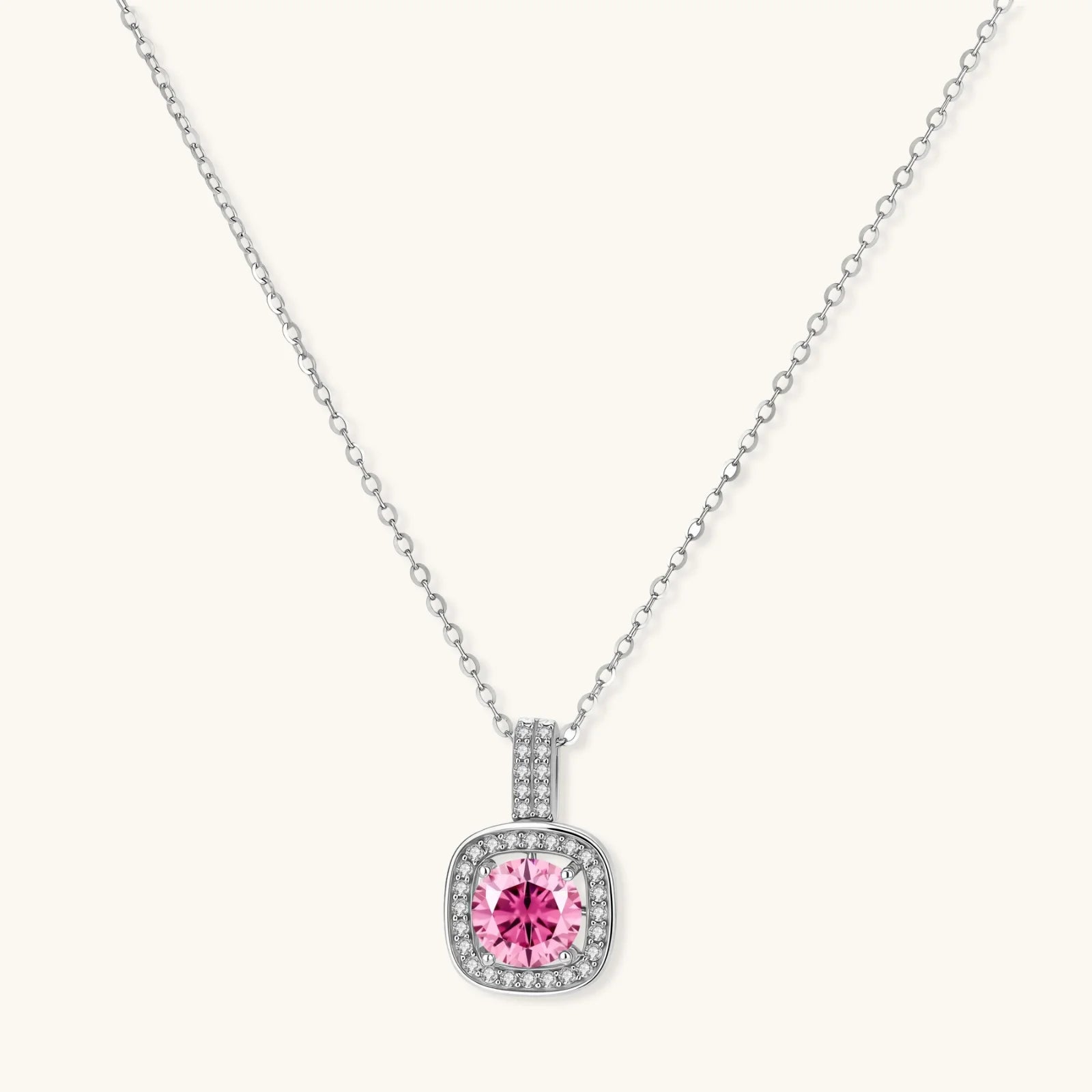 Pink Fire Moissanite Pendant Necklace